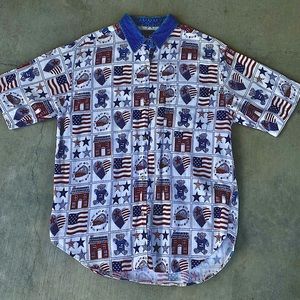 Quizz Again America Themed Short Sleeve Button Down